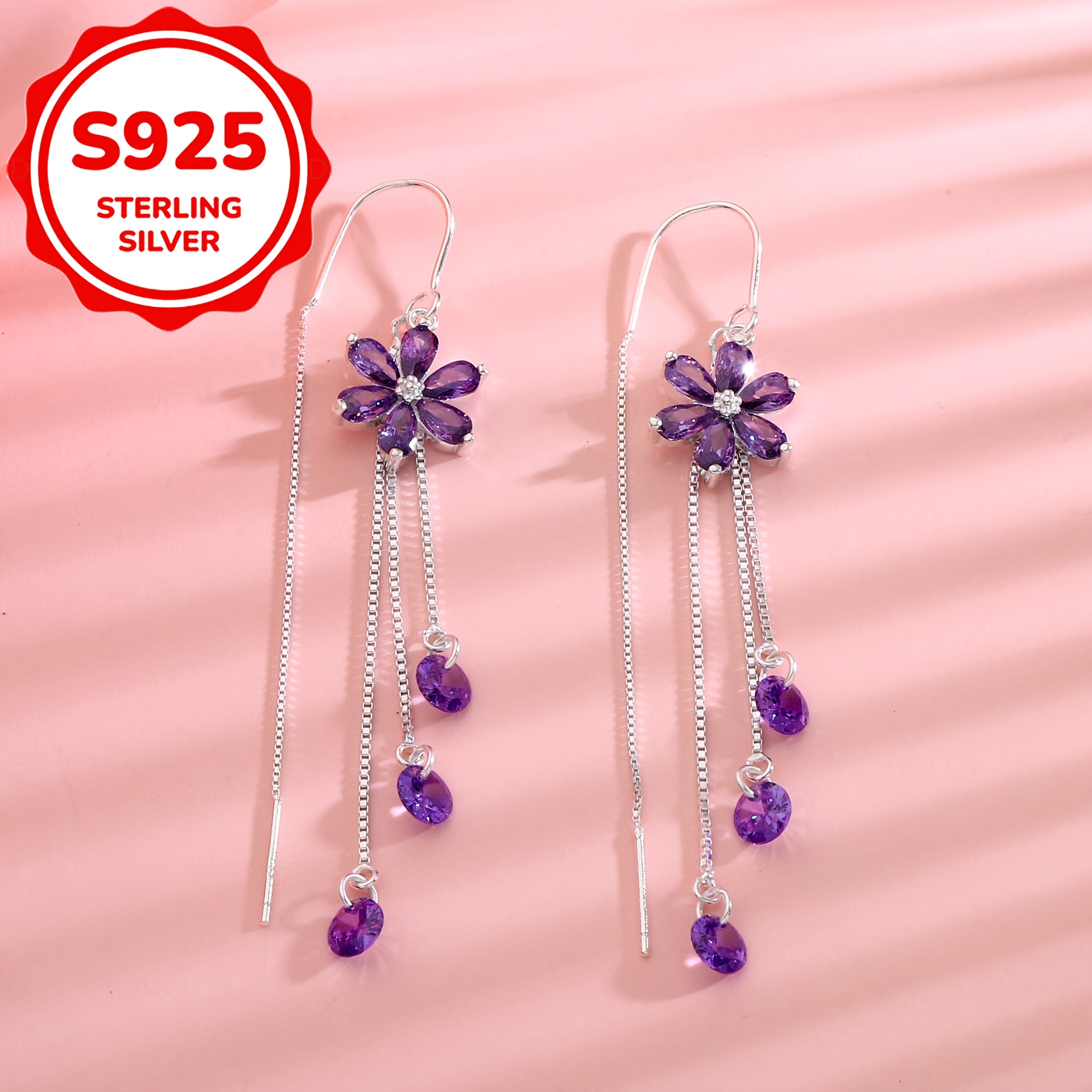 2pcs Women's Fashion Stud Earrings, S925 Silver Flower Tassel